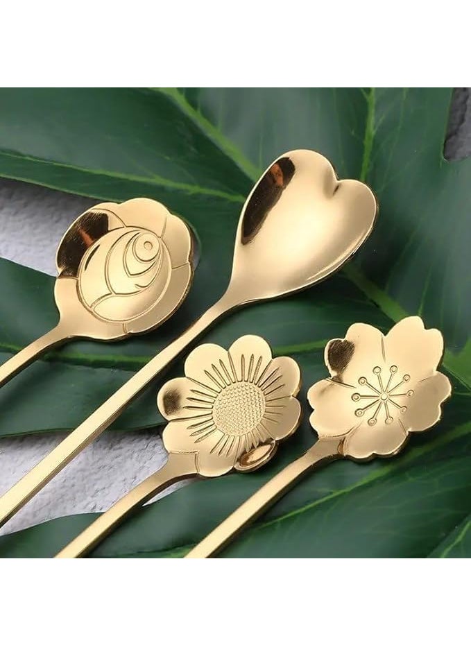 Pamidhar Pamidhar 4pcsSet Long Handle Flowers Shaped Stirring Spoon Flatware Ice Tea Dessert Spoon Kitchen Accessories Pack of 1  - Image 5