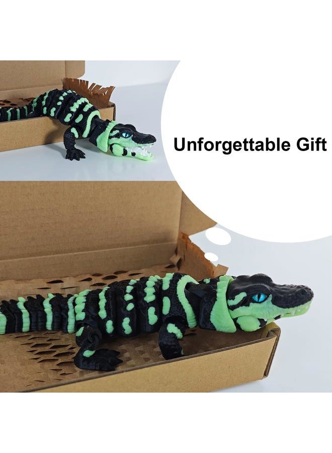 coonoe 3D Printed Articulated Crocodile - Opening Mouth and Glass Eyes - Flexible Joint Animal Models - Surprise Gifts for Fidget Enthusiasts - Fluorescent Green - Image 5