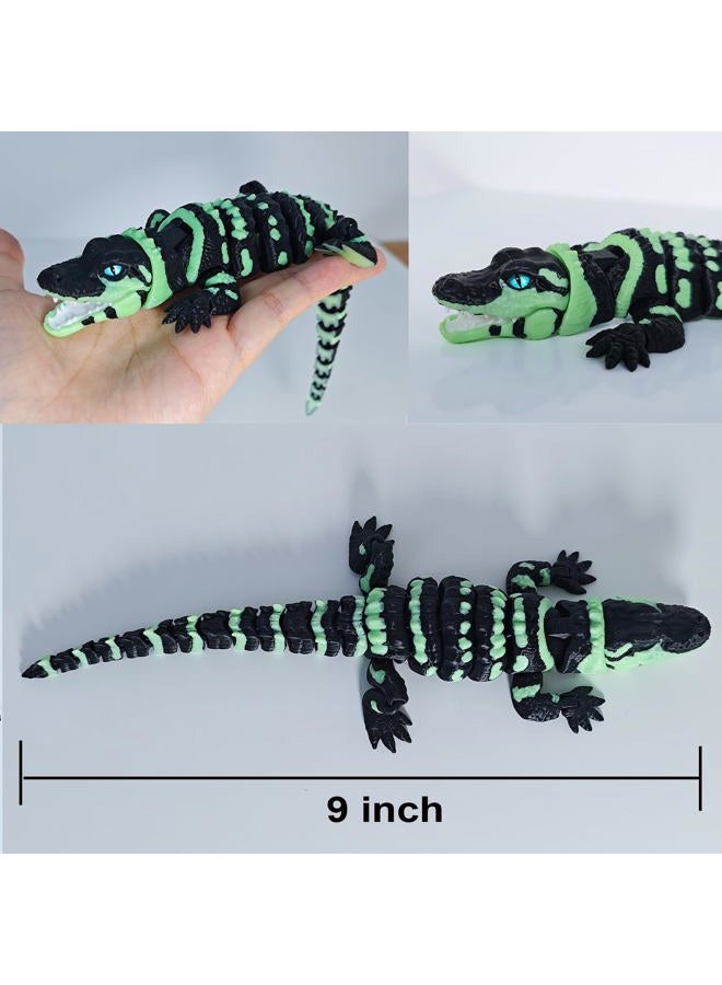 coonoe 3D Printed Articulated Crocodile - Opening Mouth and Glass Eyes - Flexible Joint Animal Models - Surprise Gifts for Fidget Enthusiasts - Fluorescent Green - Image 4