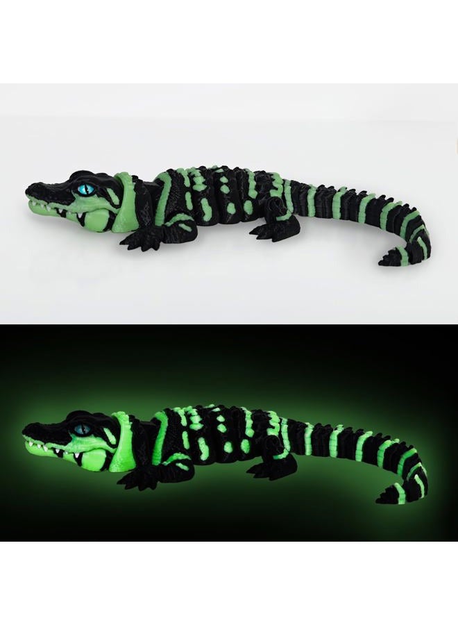 coonoe 3D Printed Articulated Crocodile - Opening Mouth and Glass Eyes - Flexible Joint Animal Models - Surprise Gifts for Fidget Enthusiasts - Fluorescent Green - Image 1
