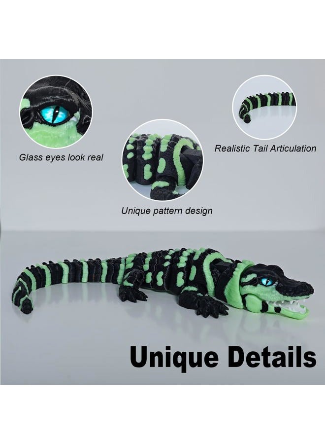 coonoe 3D Printed Articulated Crocodile - Opening Mouth and Glass Eyes - Flexible Joint Animal Models - Surprise Gifts for Fidget Enthusiasts - Fluorescent Green - Image 3