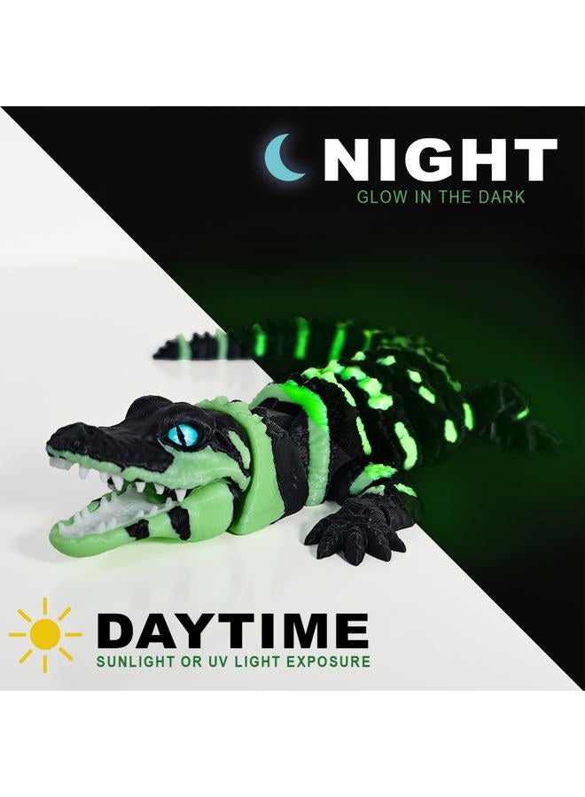 coonoe 3D Printed Articulated Crocodile - Opening Mouth and Glass Eyes - Flexible Joint Animal Models - Surprise Gifts for Fidget Enthusiasts - Fluorescent Green - Image 2