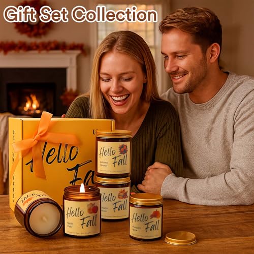 Lihome Fall Candles, Fall Decorations for Home - Fall Gifts for Women, Natural Soy Wax Scented Candles Set(4pcs) - Image 5