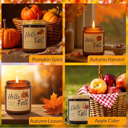Lihome Fall Candles, Fall Decorations for Home - Fall Gifts for Women, Natural Soy Wax Scented Candles Set(4pcs) - Image 3