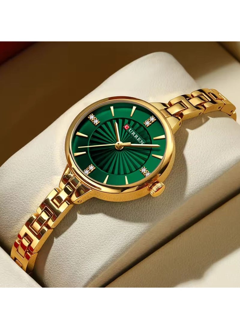 CURREN Stainless Steel Elegant Design Dual Tone Analog Quartz Wrist Watch with Date For Women 9097L Gold  - Image 2