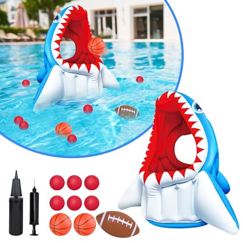 Bloolilies Inflatable Shark Toys Swimming Pool Games 3in1 Shark Basketball Football Head Hoop Pool Toys Outdoor Summer Beach Family Party Water Games Birthday Easter Gifts for Kids Toddlers - Image 5