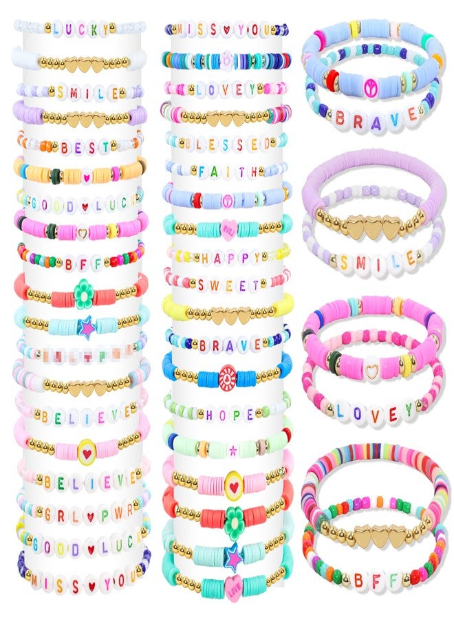 yesaior 60 pcs Friendship Bracelets Bulk Colorful Friendship Adjustable Beaded Bracelets Bulk Women's Clay Surfer Heishi Jewelry for Women Men Rainbow Friend Y2k Gift Party Supplies (Friendship) - Image 1