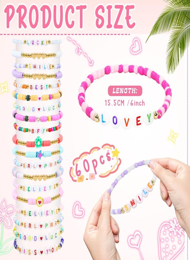 yesaior 60 pcs Friendship Bracelets Bulk Colorful Friendship Adjustable Beaded Bracelets Bulk Women's Clay Surfer Heishi Jewelry for Women Men Rainbow Friend Y2k Gift Party Supplies (Friendship) - Image 2
