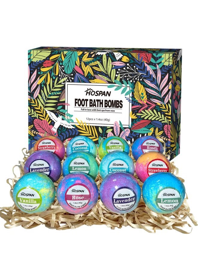 HOSPAN Organic Foot Bath Bombs Gift Set, 12 Essential Oil Rich Foot Soak for Mom and Dad, Handmade Foot Spa Bomb with Wonderful Bubbles, Great for Soothes Sore Tired Feet, Dry Feet Moisturize - Image 1