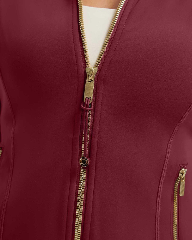 SUUKSESS Women Golden Full Zip Up Workout Cropped Jackets Lightweight Slim Fit Athletic Yoga Tops with Thumb Holes (Dull Red, M) - Image 4