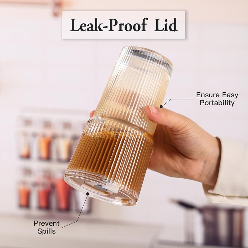 SIPBYSOP 4PCS Ribbed Glass Cups with Lids and Straws, 20oz Vintage Drinking Glasses, Aesthetic Iced Coffee Cups, Glass Tumbler for Boba, Beer, Tea, Cocktails, Ribbed Glassware Set,Clear - Image 4