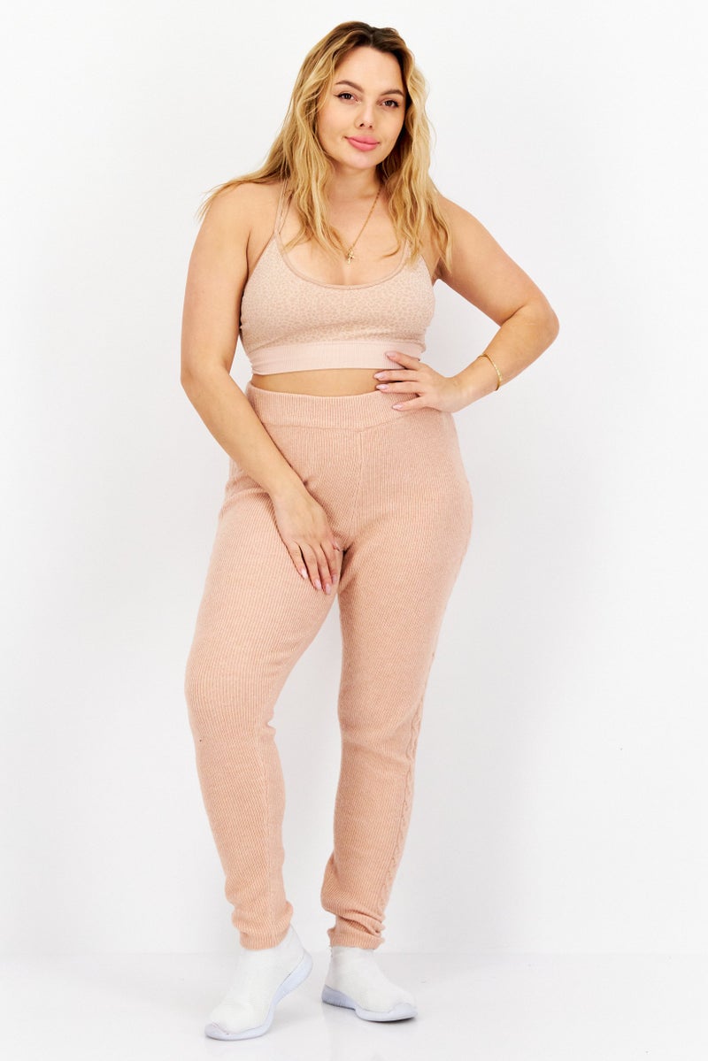 GUESS Women Regular Fit Cable Knit Stretchable Pants, Peach  - Image 3