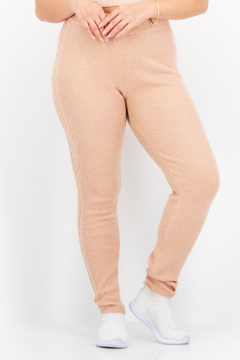 GUESS Women Regular Fit Cable Knit Stretchable Pants, Peach  - Image 1