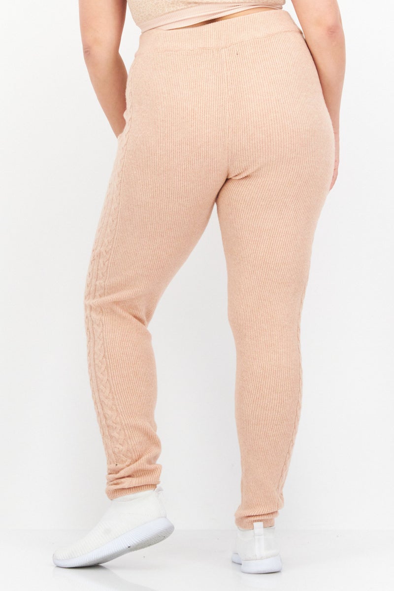 GUESS Women Regular Fit Cable Knit Stretchable Pants, Peach  - Image 4
