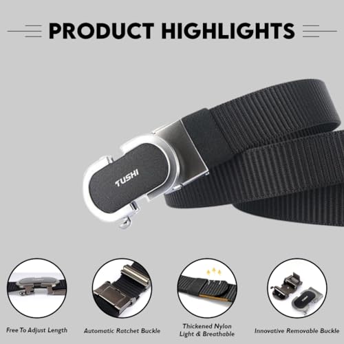 TUSHI Ratchet Golf Casual Belt for Men, Nylon Web Quick ReleaseTactical Work Belt with Automatic Slide Buckle, Adjustable Trim to Fit, Hiking Rigger Military Work - Image 2