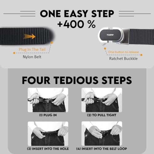 TUSHI Ratchet Golf Casual Belt for Men, Nylon Web Quick ReleaseTactical Work Belt with Automatic Slide Buckle, Adjustable Trim to Fit, Hiking Rigger Military Work - Image 3
