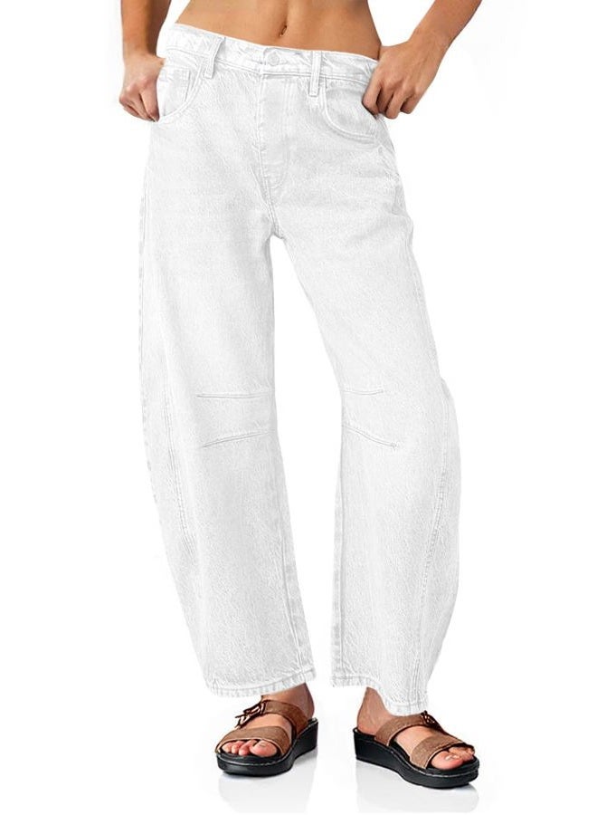 PLNOTME Women's Baggy Boyfriend Jeans Vintage Wide Leg Mid Rise Barrel Denim Ankle Pants - Image 1