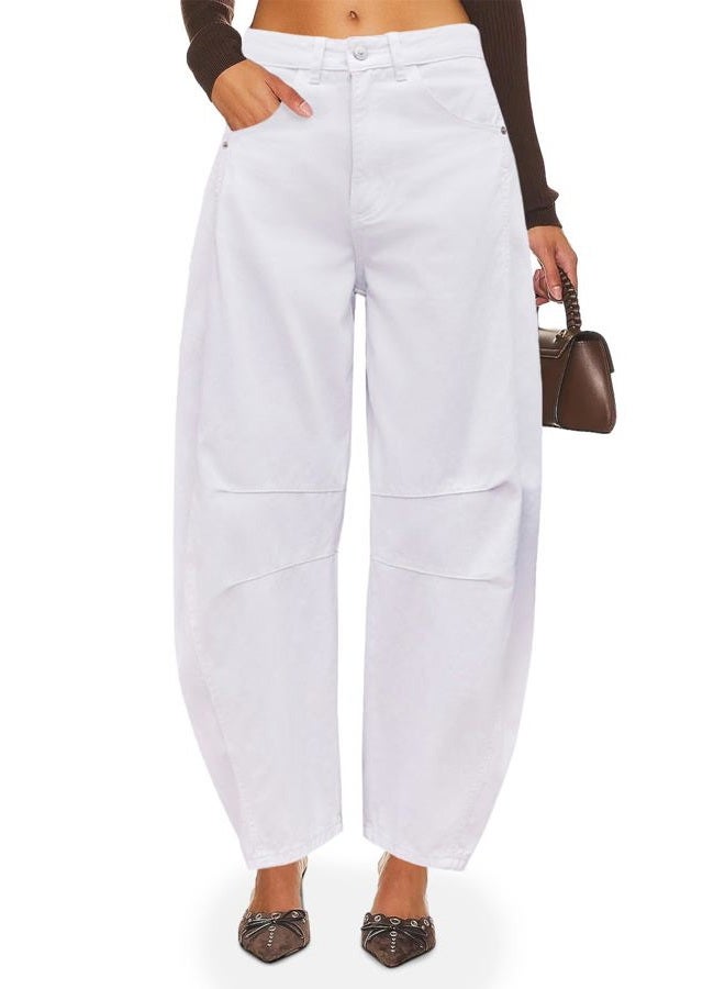 PLNOTME Women's Baggy Boyfriend Jeans Vintage Wide Leg Mid Rise Barrel Denim Ankle Pants - Image 2