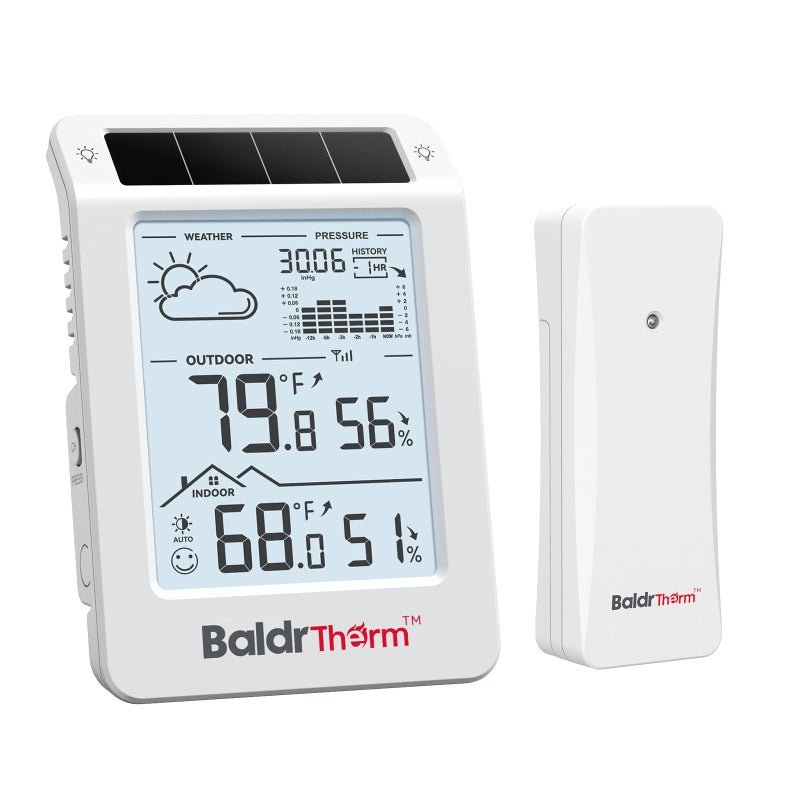 BaldrTherm Wireless Weather Station, Dual-Zone Indoor & Outdoor/Childroom Temp Humidity Monitor, Auto Smart Backlight,Temp/Humidity/Barometric Trend Visualization, White&White - Image 1