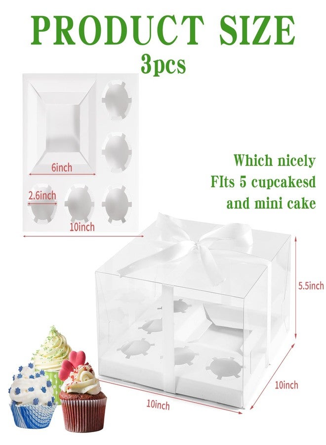 JCD 3 Packs Cake Cupcakes Combo Box 1+5 Cupcake Containers with Gift Ribbon Bento Clear Boxes (5 Cupcakes with Cake) (1+5/3Pcs) - Image 5