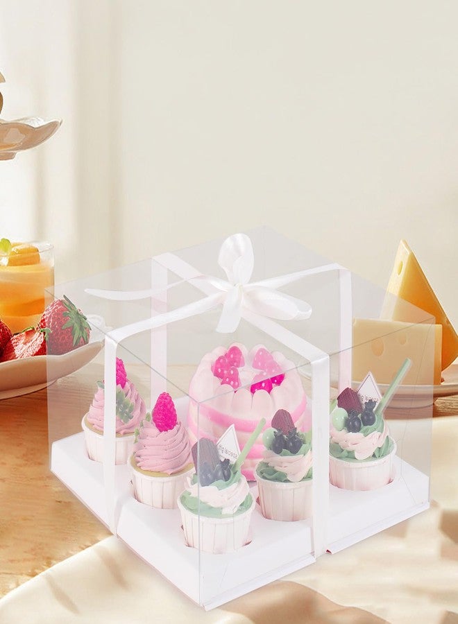 JCD 3 Packs Cake Cupcakes Combo Box 1+5 Cupcake Containers with Gift Ribbon Bento Clear Boxes (5 Cupcakes with Cake) (1+5/3Pcs) - Image 3