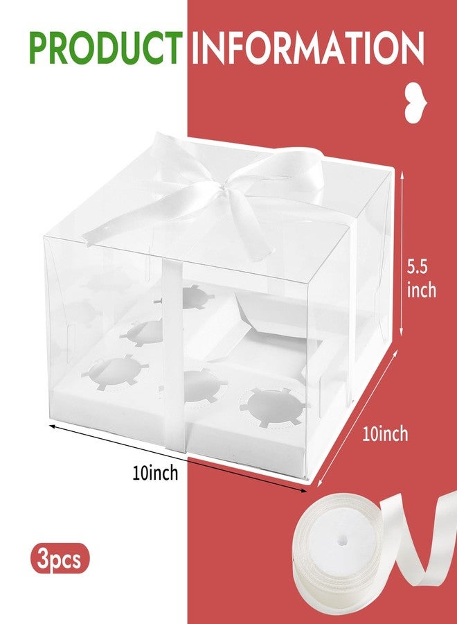 JCD 3 Packs Cake Cupcakes Combo Box 1+5 Cupcake Containers with Gift Ribbon Bento Clear Boxes (5 Cupcakes with Cake) (1+5/3Pcs) - Image 4