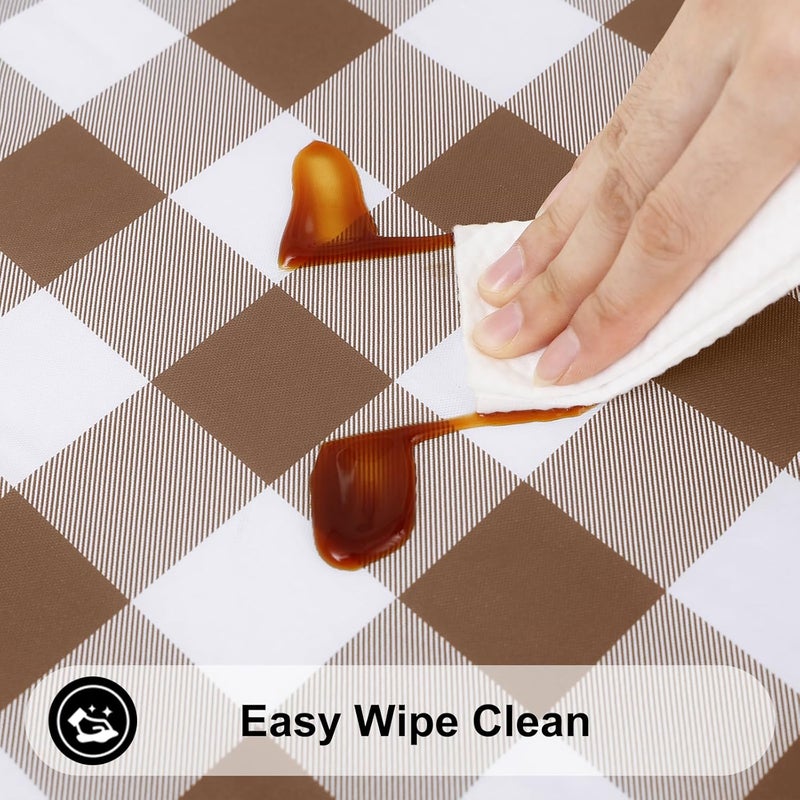 smiry Rectangle Picnic Table Cloth, Elastic Waterproof Fitted Vinyl Tablecloth for 6 FT Tables, Flannel Backed Buffalo Plaid Table Covers for Dining, Camping, Outdoor (White and Brown, 30" x 72") - Image 4