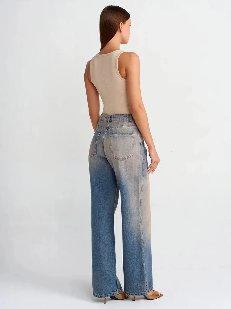 ديلفين Dilvin Women's High-Waist Wide-Leg Cotton Jeans