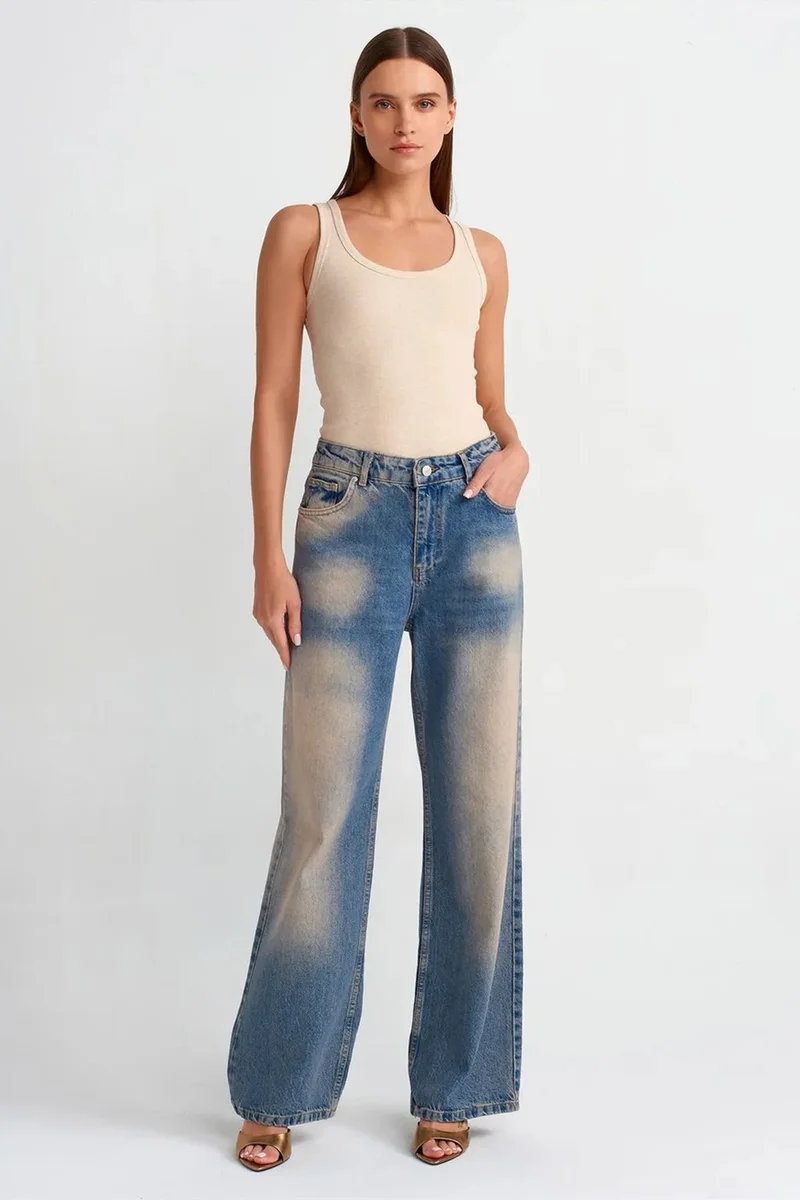 DILVIN Women's High-Waist Wide-Leg Cotton Jeans