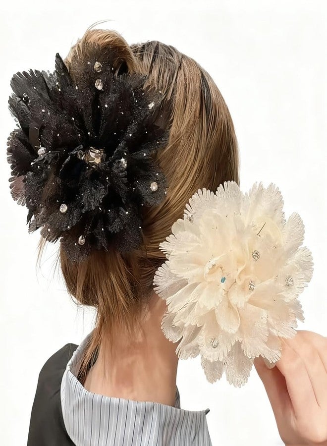 Melodio 2PCS Chiffon Flower Hair Claw Clip for Women, Large Fabric Floral Hair Accessories, Elegant Non-Slip Jaw Claw for Thick Hair, Stylish Updo Hair Clamp - Image 1