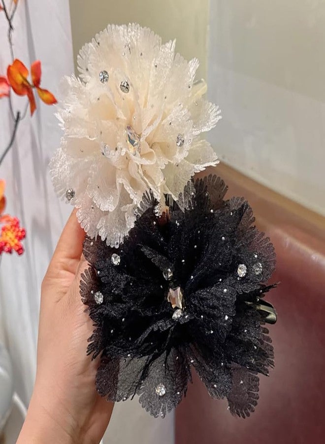 Melodio 2PCS Chiffon Flower Hair Claw Clip for Women, Large Fabric Floral Hair Accessories, Elegant Non-Slip Jaw Claw for Thick Hair, Stylish Updo Hair Clamp - Image 4