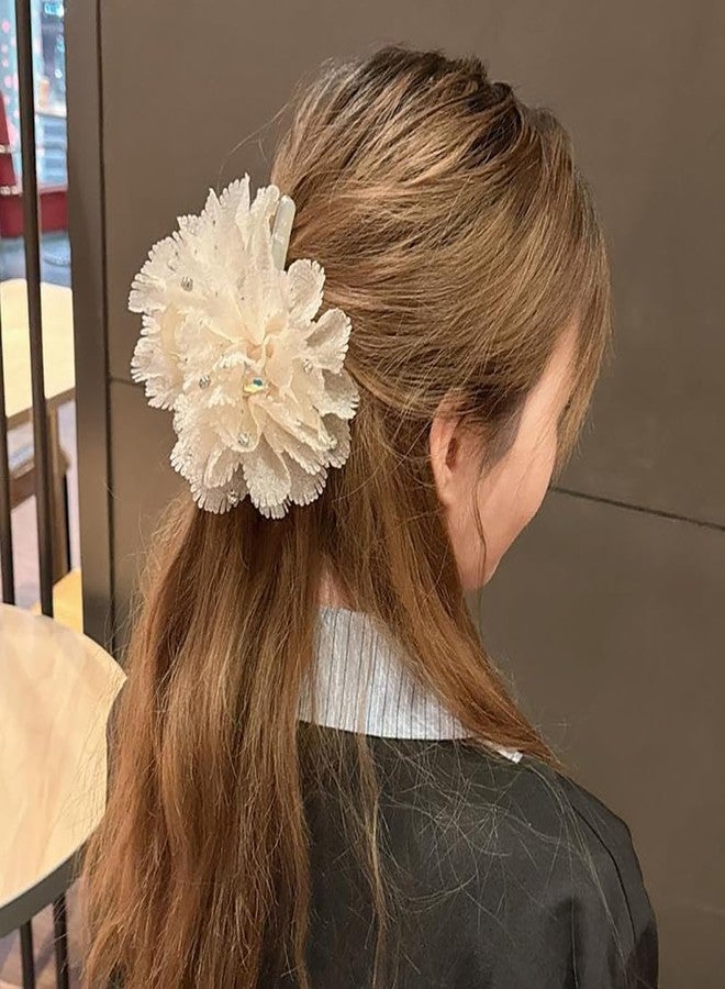 Melodio 2PCS Chiffon Flower Hair Claw Clip for Women, Large Fabric Floral Hair Accessories, Elegant Non-Slip Jaw Claw for Thick Hair, Stylish Updo Hair Clamp - Image 2
