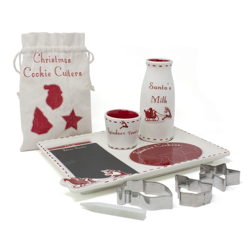 Child to Cherish Santas Message Christmas Plate Set with Cookie Cutters Santa plate Santa milk jar and Reindeer Treat Bowl