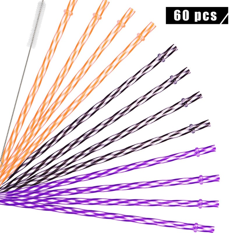 Jovitec 60 Pieces Halloween Straws Plastic Reusable Straw with Straw Cleaning Brush for Halloween Party Family Supply  9 Inches (Halloween Color) - Image 2