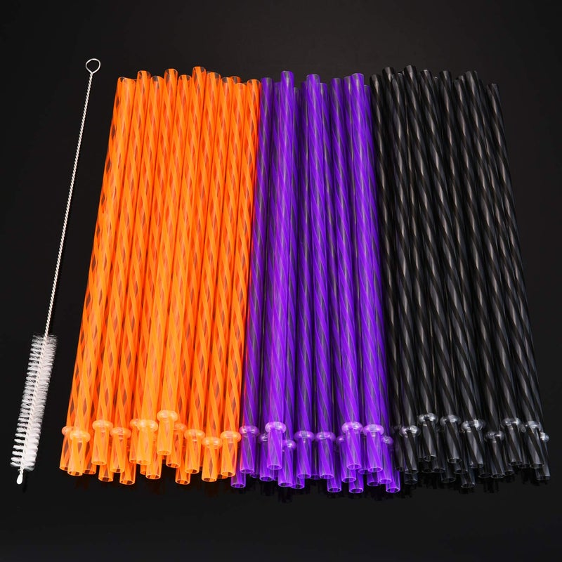 Jovitec 60 Pieces Halloween Straws Plastic Reusable Straw with Straw Cleaning Brush for Halloween Party Family Supply  9 Inches (Halloween Color) - Image 3
