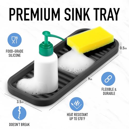 Zulay Kitchen (9x3.5) Silicone Sponge Holder for Kitchen Sink - Flexible Multipurpose Soap Tray Sponge Holder - Sink Organizer Tray for, Bathroom, Makeup, Trinkets & More (Black) - Image 2