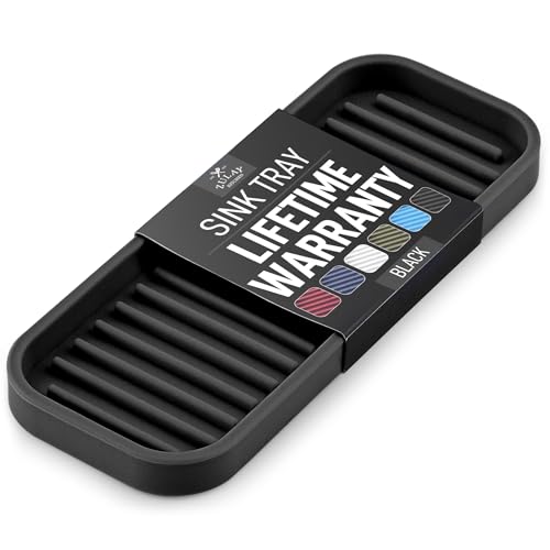 Zulay Kitchen (9x3.5) Silicone Sponge Holder for Kitchen Sink - Flexible Multipurpose Soap Tray Sponge Holder - Sink Organizer Tray for, Bathroom, Makeup, Trinkets & More (Black) - Image 1