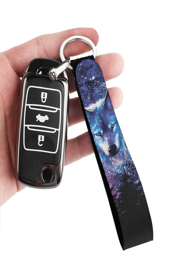 Babrukda Wolf Tree Sky Print Cell Phone Charms Wristlet Keychain with Metal Clasp Soft Hand Wrist Lanyard Keychain for Men Women for Car Cell Mobile Phone Purse Bag - Image 2