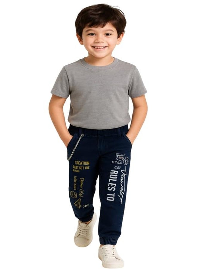 VINSON بنطلون جينز أنيق للأطفال من فينسون، مصنوع من القطن، بقصة عادية، مناسب للرضع والأطفال الصغار، بنطلون جينز للأولاد والبنات بطبعة رائعة (أزرق داكن، 4-5 سنوات) - Image 1