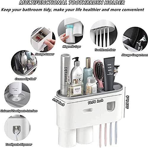 MAGHROLA Wall Mounted Bathroom Toothbrush Holder,Automatic Toothpaste Dispenser with Toothbrush Holder,4 Toothbrush Slot with Magnetic Cups,Tray,Cosmetic Drawer Bathroom Accessories &Organization (2-Cup) - Image 2