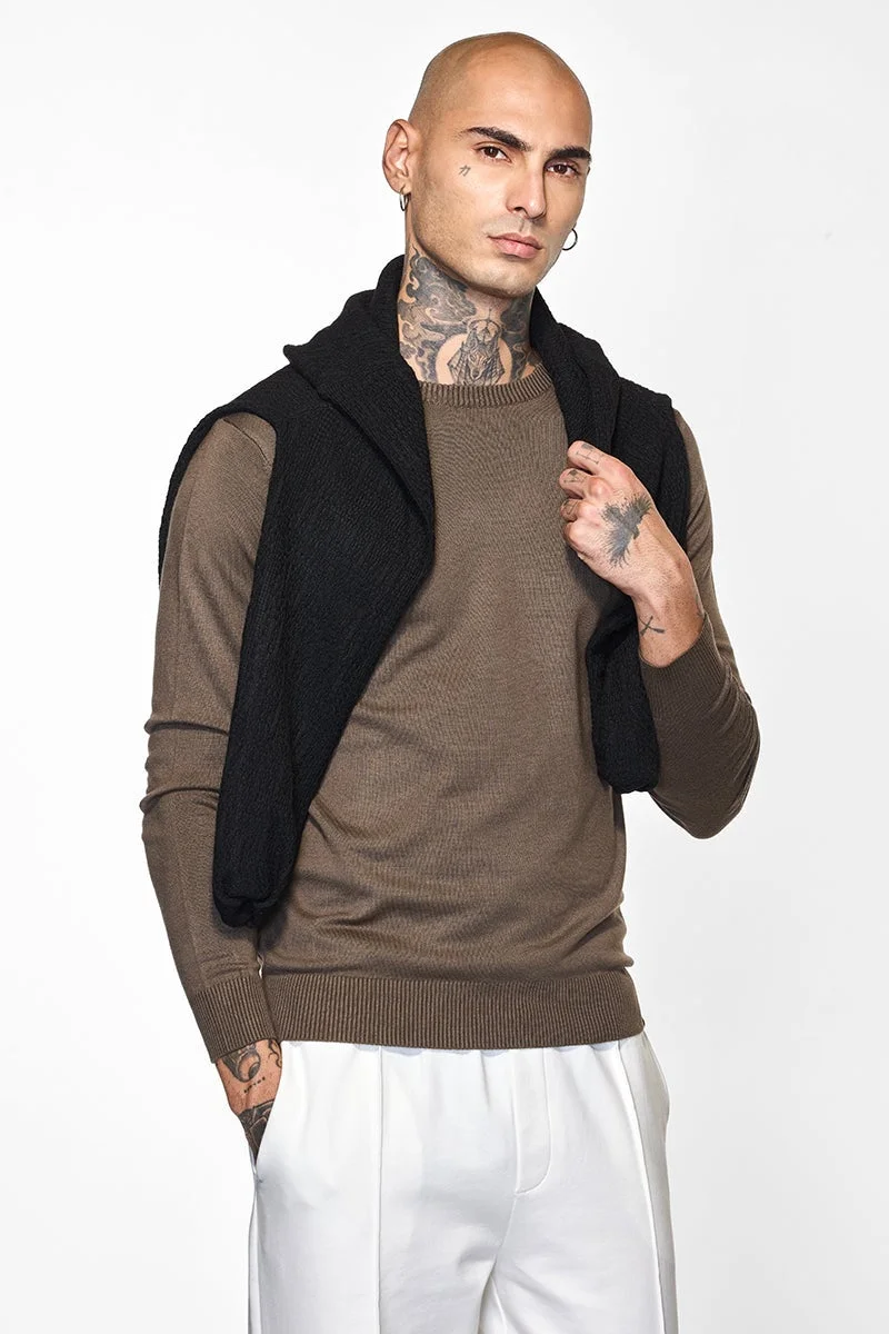 SNITCH Core Lab Dark Brown Solid Sweater