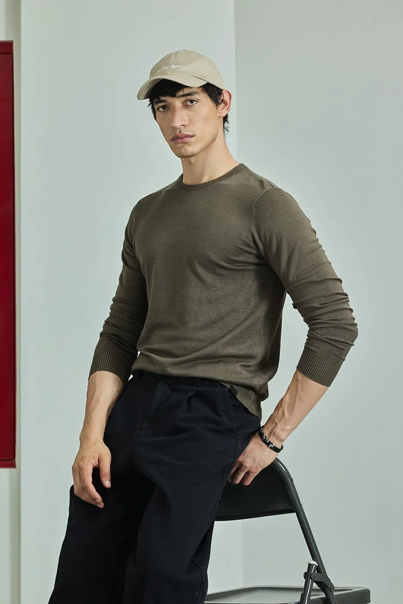 SNITCH Core Lab Dark Brown Solid Sweater