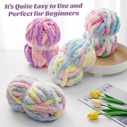Sekafris 10 Pack Fluffy Chunky Chenille Yarn for Crocheting, Jumbo Chunky Blanket Yarn for Hand Knitting, 240yds/70.5oz Super Bulky Variegated Baby Blanket Yarn (Blue-Pink-Purple) - Image 4