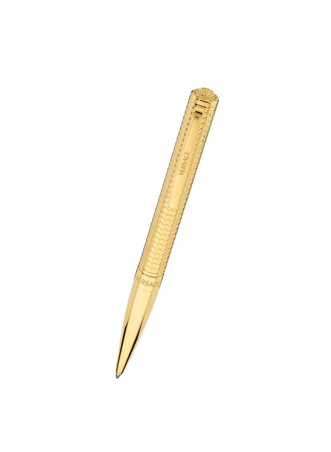 VERSACE Nyx Gold Stainless Steel Men's Ballpoint Pen with Medusa Emblem Top, Blue Ink