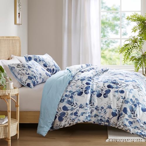 Regency Heights Lightweight Seersucker Botanical King Size Comforter Set, 3 Pieces Reversible Design Bed Comforter, Premium Microfiber Bedding Set, Comforter and Shams Set, Blue - Image 3