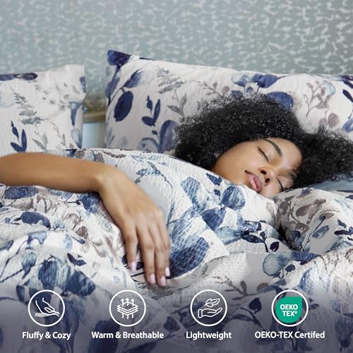 Regency Heights Lightweight Seersucker Botanical King Size Comforter Set, 3 Pieces Reversible Design Bed Comforter, Premium Microfiber Bedding Set, Comforter and Shams Set, Blue - Image 5