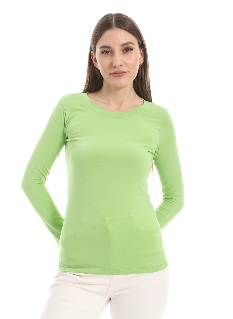 Andora Round Neck Slip On Pistachio Basic Top_Green - Image 1
