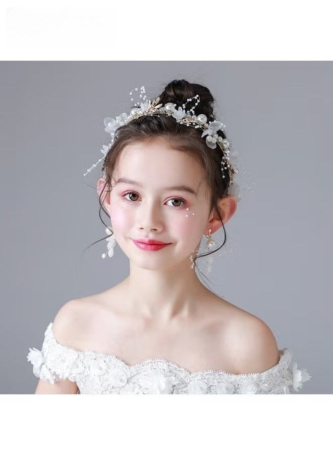 Wedding Hair Accessories for Kids, Princess Headpiece White Flower Headband Pearl Hair Dress for Girl and Flower Girls Lovely Bridal Wedding Hair Band - Image 5