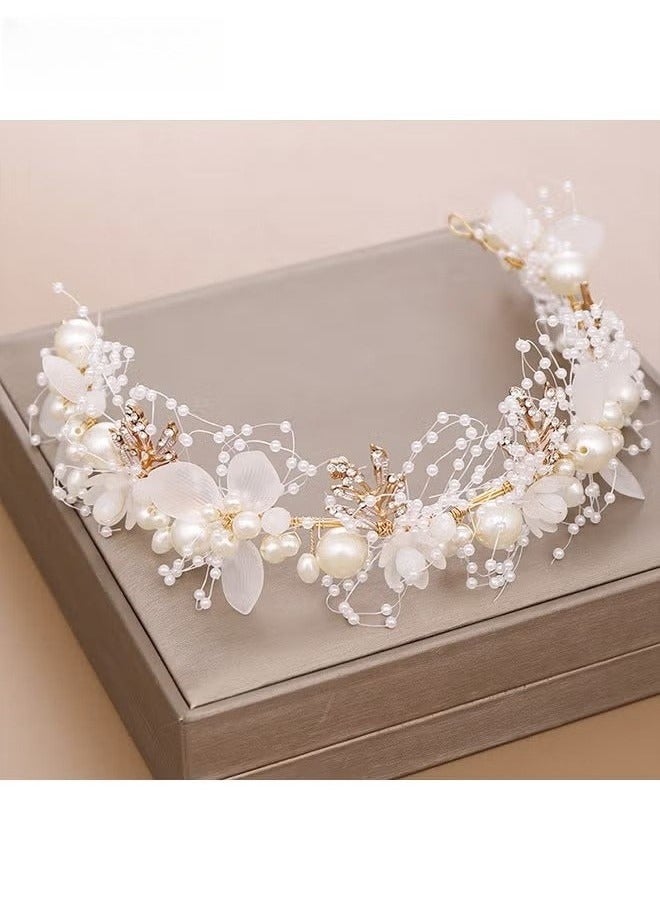 Wedding Hair Accessories for Kids, Princess Headpiece White Flower Headband Pearl Hair Dress for Girl and Flower Girls Lovely Bridal Wedding Hair Band - Image 3