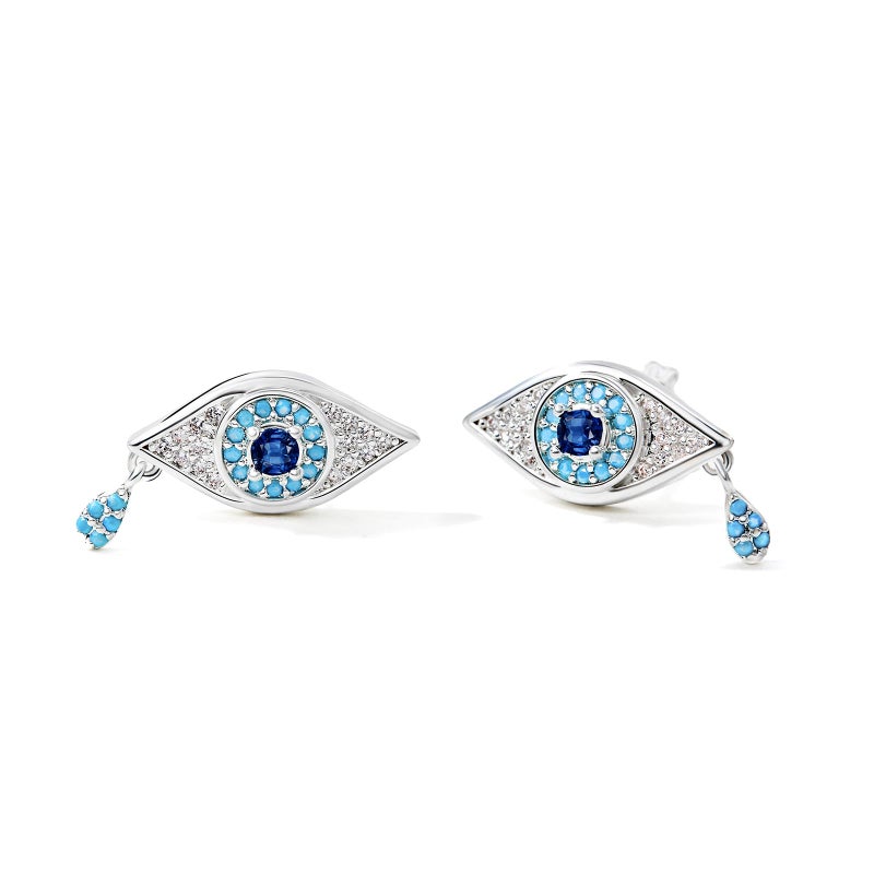 Cicy Bell Earrings for Women Evil Eye White Silver Plated Earrings Cubic Zirconia Turquoise Stud Earrings for Gifts - Image 1